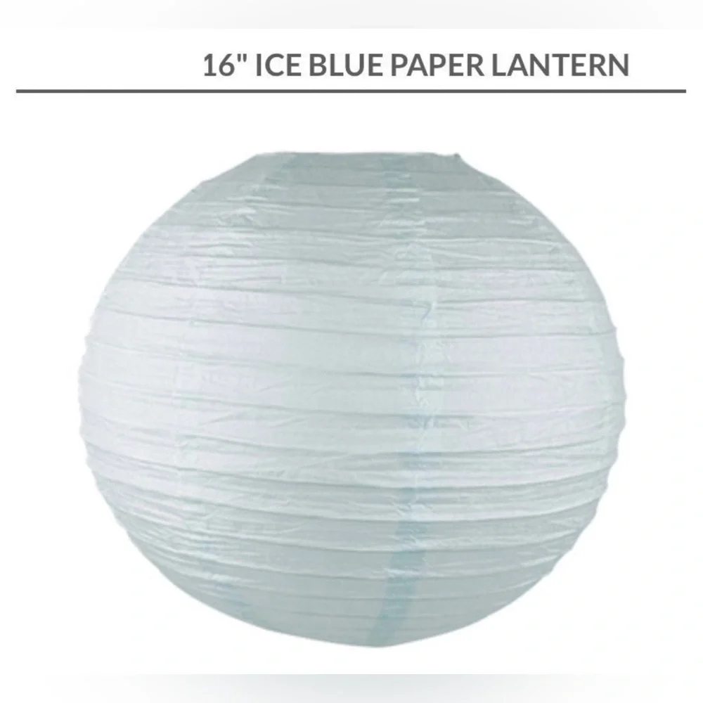 NEW Paper Lanterns Set of 2, Round 16” PaIe Ice Blue, Use With Battery Tealights
